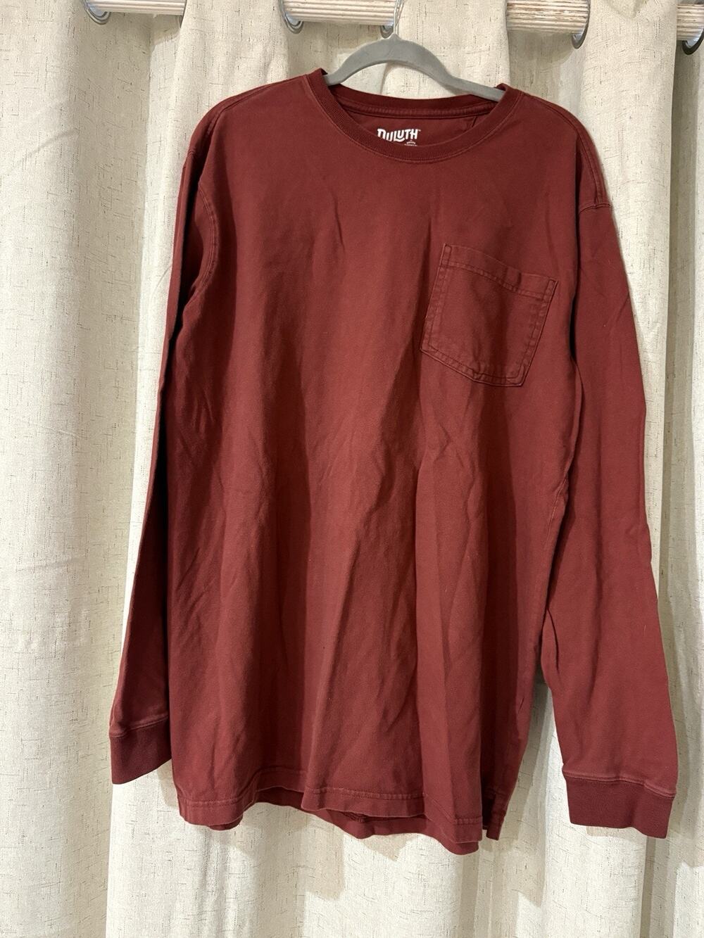 DULUTH TRADING Long Sleeve T Shirt Mens Large Solid Burgundy 100% Cotton L